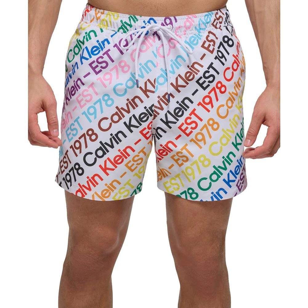 商品Calvin Klein|Men's 5" Rainbow Logo-Print Swim Shorts,价格¥70,第1张图片