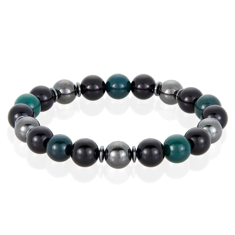 商品Crucible Jewelry|Crucible Los Angeles 10mm Bead Stretch Bracelet Featuring Moss Agate, Shiny Black Onyx and Magnetic Hematite,价格¥277,第1张图片