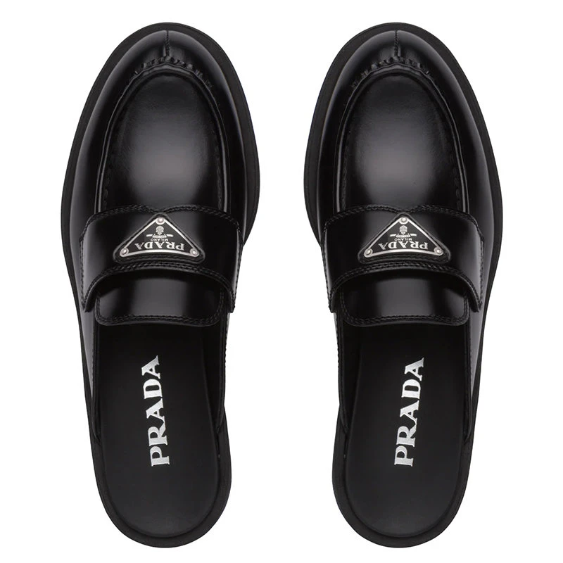 商品Prada|【预售3-7天】PRADA/普拉达 21年秋冬 女士黑色亮面皮革穆勒鞋1D652M_055_F0002_F_040,价格¥6277,第4张图片详细描述
