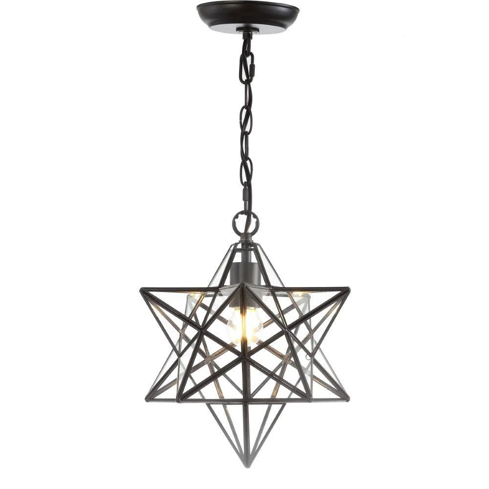 商品JONATHAN Y|Stella 12" Moravian Star Metal/Clear Glass LED Pendant,价格¥1200,第2张图片详细描述