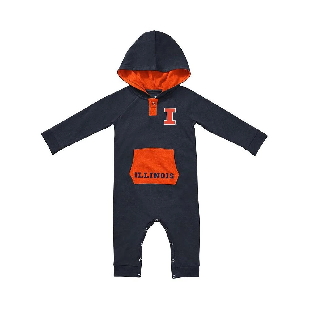 商品Colosseum|Newborn and Infant Boys and Girls Navy Illinois Fighting Illini Henry Pocketed Raglan Hoodie Romper,价格¥224,第3张图片详细描述