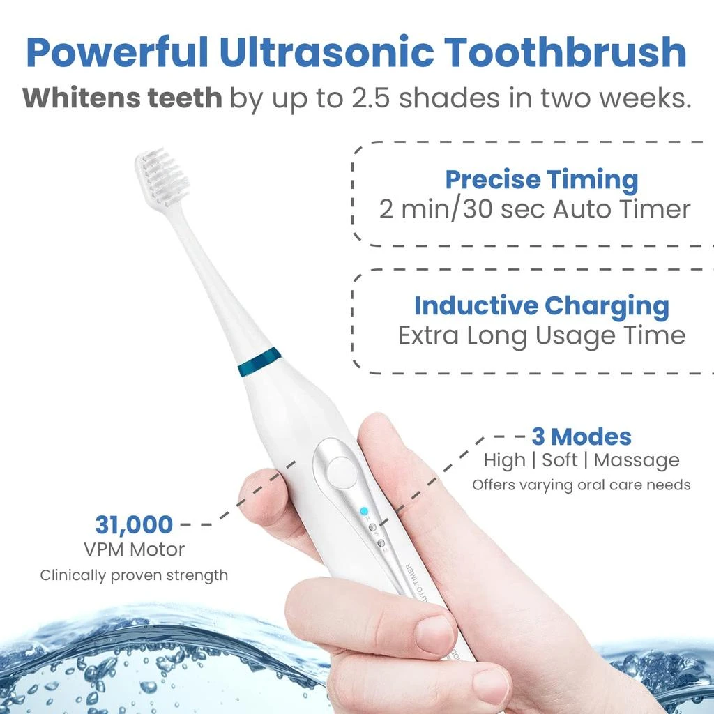 商品AquaSonic|AquaSonic Home Dental Center Rechargeable Power Toothbrush & Smart Water Flosser - Complete Family Oral Care System - 10 Attachments and Tips Included - Various Modes & Timers (White),价格¥503,第5张图片详细描述