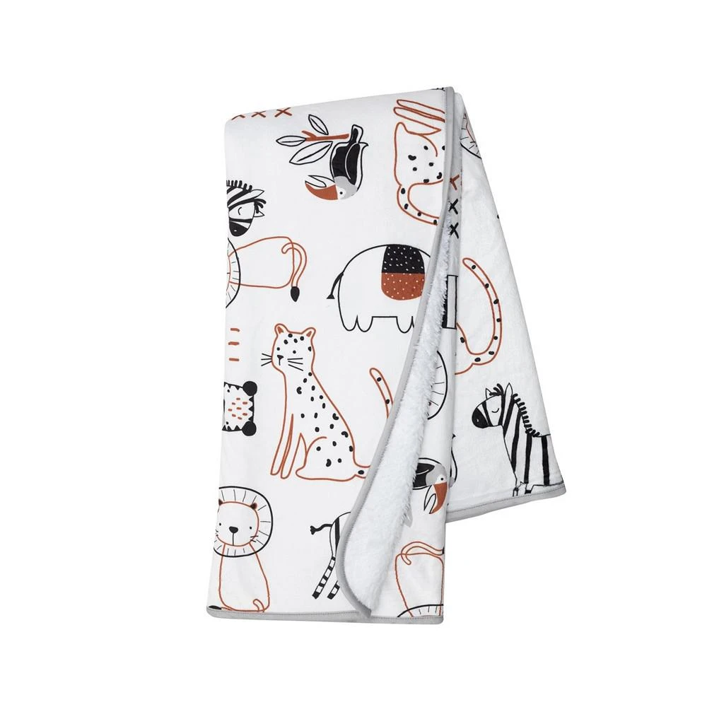 商品Lambs & Ivy|Patchwork Jungle Animals White Soft Fleece Baby Blanket,价格¥169,第1张图片