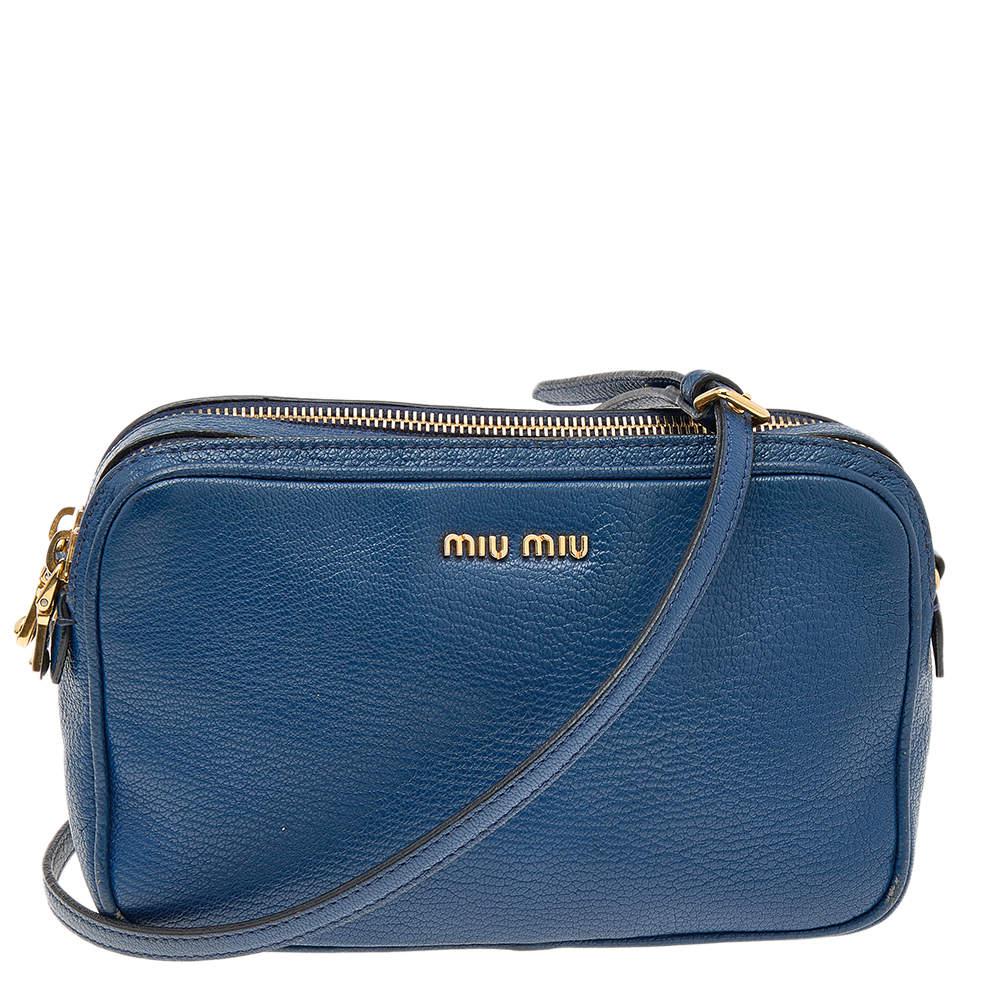 [[二手商品] Miu Miu]缪缪Miu Miu女士斜挎包Blue Madras Leather Double Zip Camera