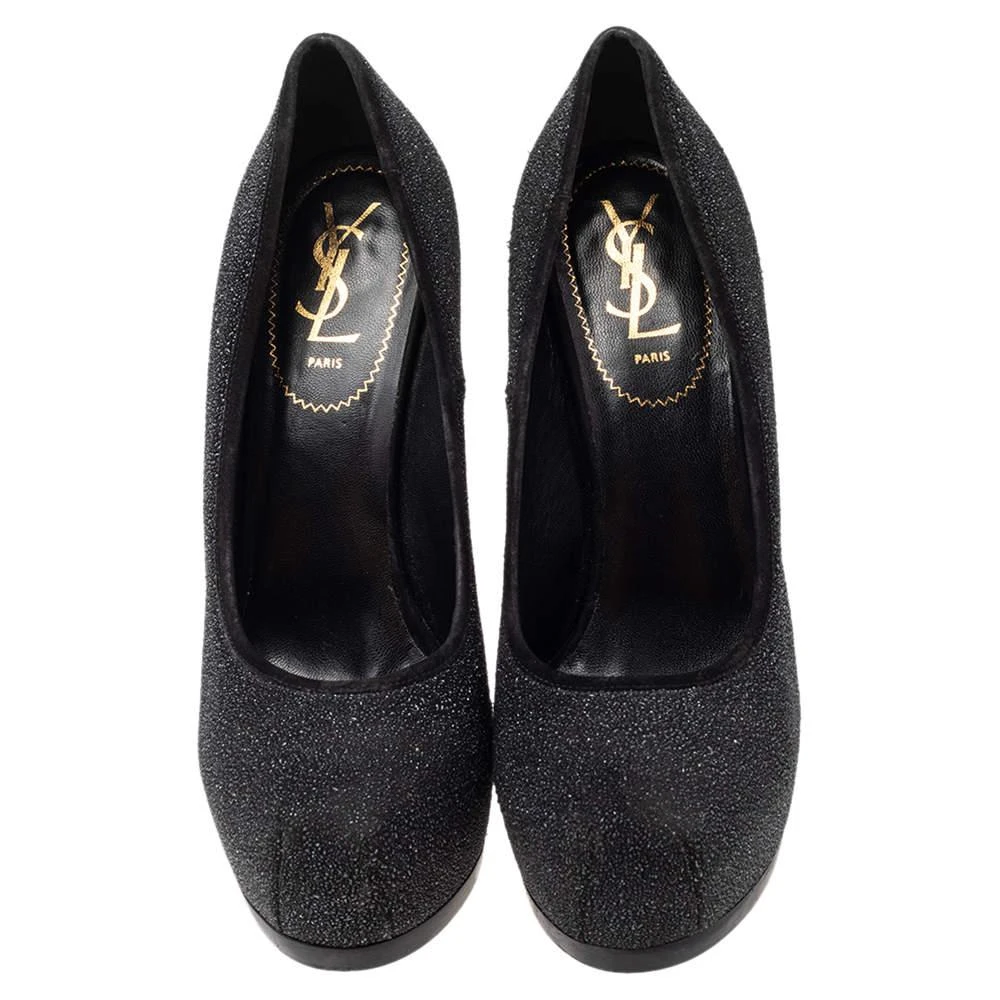 商品[二手商品] Yves Saint Laurent|Yves Saint Laurent Black Glitter Tribtoo Platform Pumps Size 40,价格¥1145,第3张图片详细描述