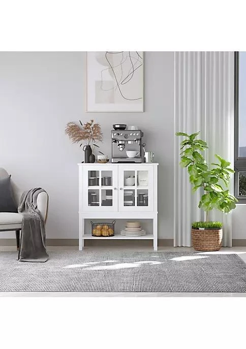商品belk|Kitchen Credenza And Sideboard Buffet Storage Cabinet With 2 Glass Doors And Storage Shelves White,价格¥1013,第3张图片详细描述