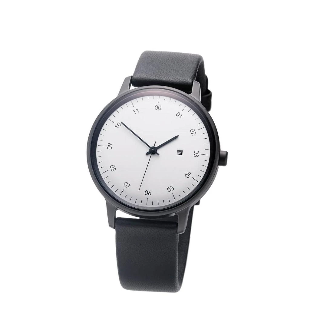 Sazare 38mm Silver Mirror Finish Watch Black Leather 价格¥2641