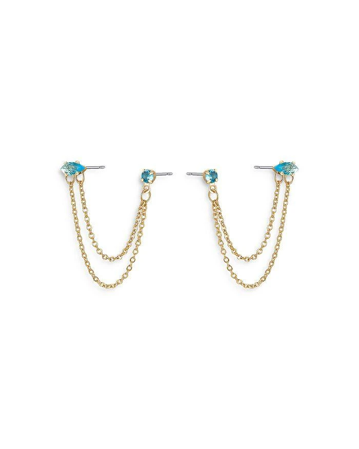 商品Ettika Jewelry|Blue Crystal & Looped Chains Double Piercing Drop Earrings in 18K Gold Plated,价格¥300,第2张图片详细描述