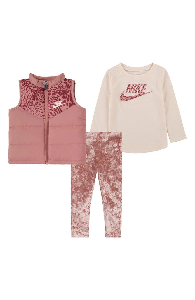 商品NIKE|Puffer Vest, Long Sleeve Tee & Velvet Leggings Set,价格¥215,第1张图片