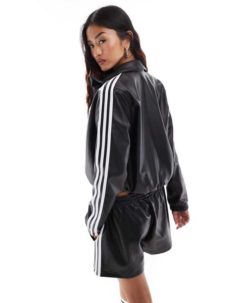 adidas Originals faux leather track jacket in black – On Sale Now