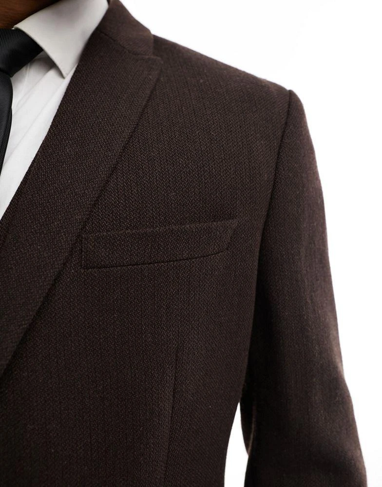 商品ASOS|ASOS DESIGN wedding slim wool mix suit jacket in dark brown  basketweave texture,价格¥836,第5张图片详细描述