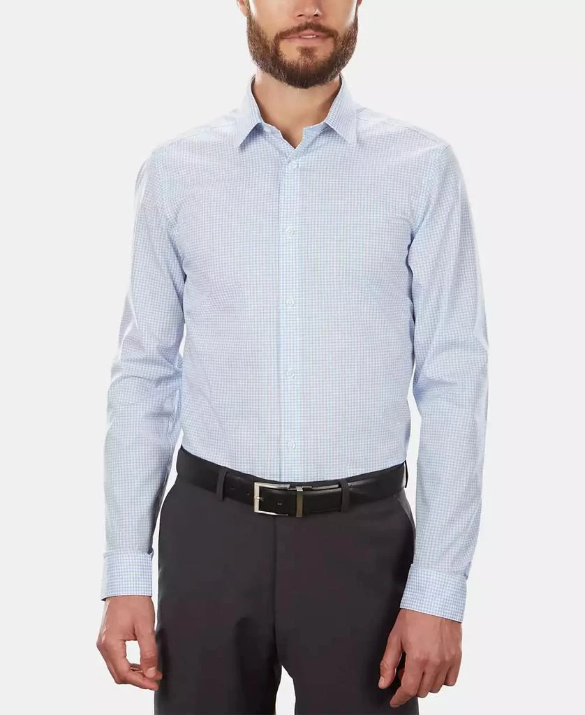 商品Calvin Klein|Men's Slim-Fit Non-Iron Performance Stretch Blue Check Dress Shirt,价格¥387,第2张图片详细描述
