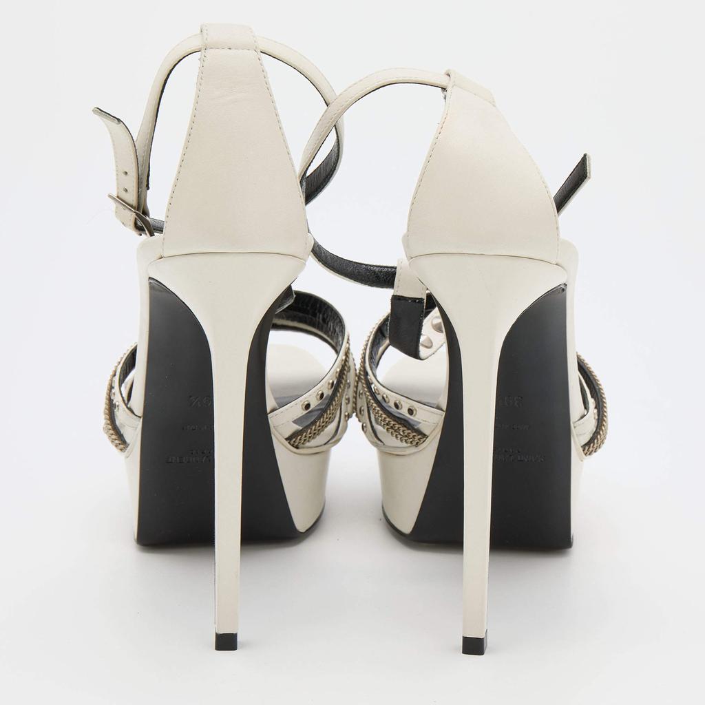 Saint Laurent White Leather Alice Studded Platform Sandals Size 39.5商品第5张图片规格展示