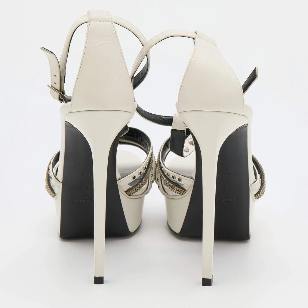 商品[二手商品] Yves Saint Laurent|Saint Laurent White Leather Alice Studded Platform Sandals Size 39.5,价格¥1081,第5张图片详细描述