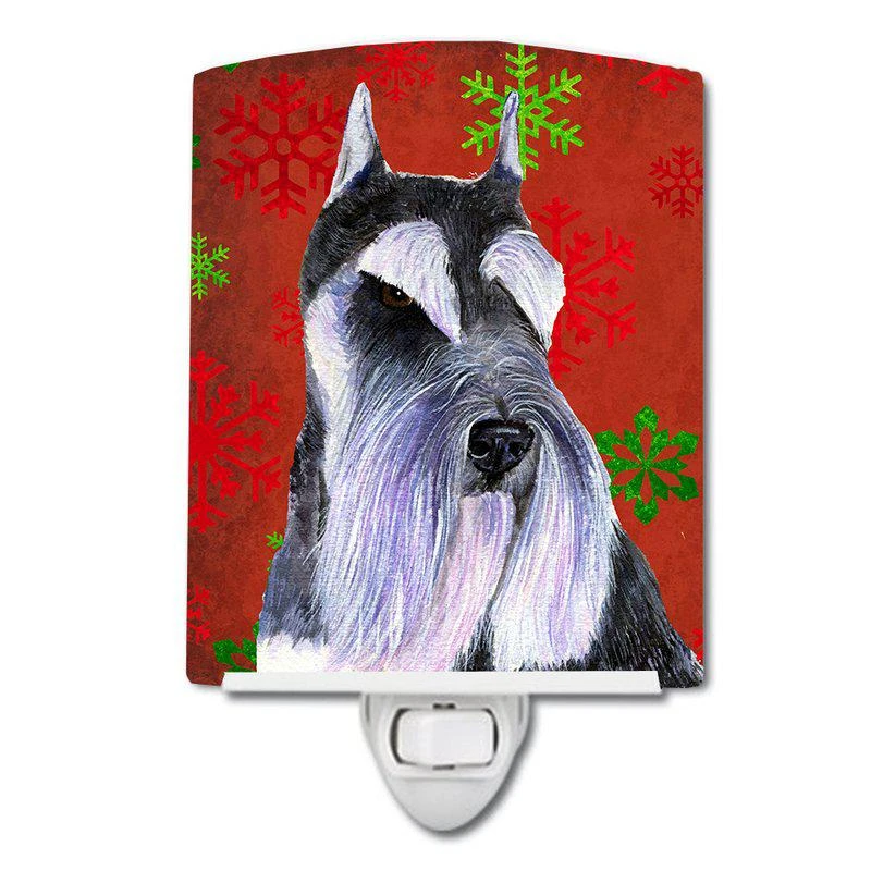商品Caroline's Treasures|Schnauzer Red and Green Snowflakes Holiday Christmas Ceramic Night Light,价格¥204,第1张图片