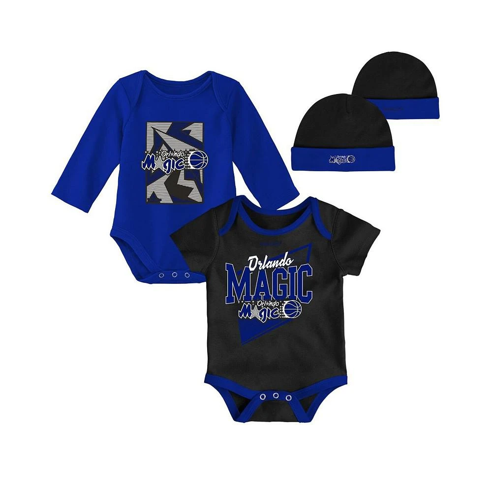商品Mitchell & Ness|Newborn and Infant Boys and Girls Black, Blue Orlando Magic 3-Piece Hardwood Classics Bodysuits and Cuffed Knit Hat Set,价格¥301,第1张图片