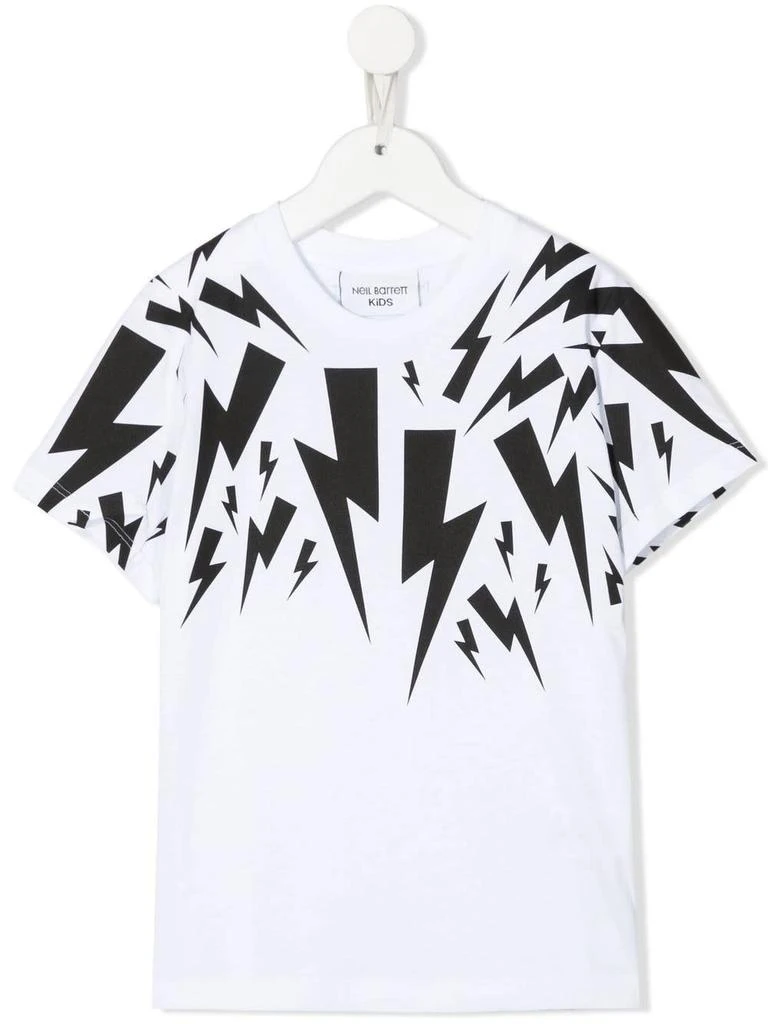 商品Neil Barrett|Neil Barrett Kids White T-shirt With Black Thunderbolt Print,价格¥556,第1张图片