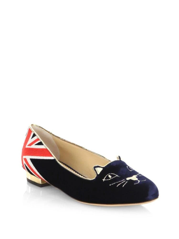 商品Charlotte Olympia|Great Britain Velvet Kitty Flats,价格¥1756,第1张图片