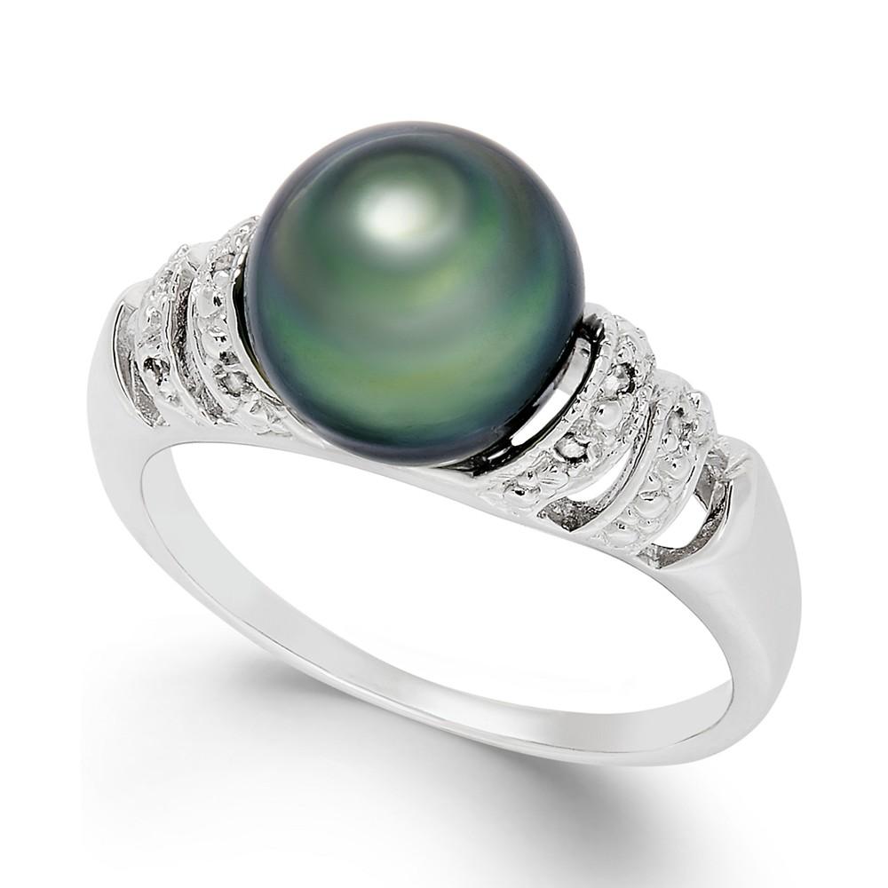 Tahitian Pearl and Diamond Accent Ring in Sterling Silver (9mm)商品第1张图片规格展示