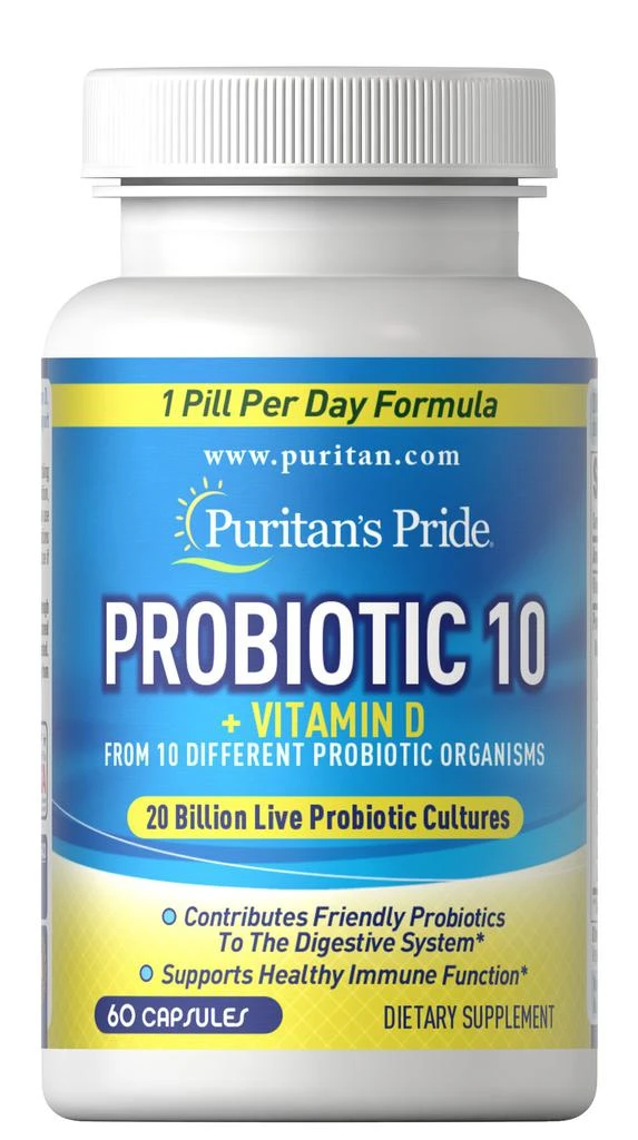 商品Puritan's Pride|Probiotic 10 with Vitamin D Supplement 120 Capsules,价格¥287-¥573,第1张图片