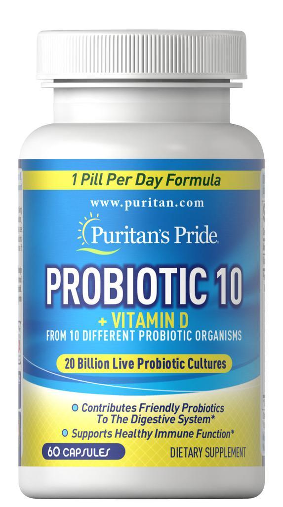 商品Puritan's Pride|Probiotic 10 with Vitamin D Supplement 120 Capsules,价格¥221-¥442,第1张图片