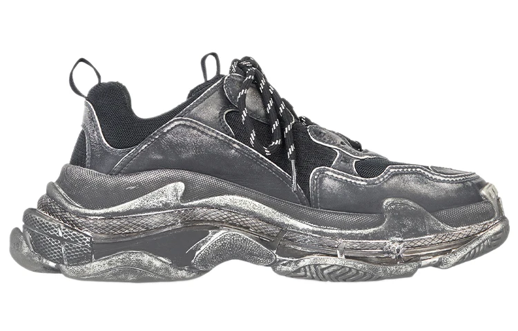 商品[国内直发] Balenciaga|[预售3天]巴黎世家 Triple S 褪色做旧 潮流 厚底 防滑耐磨 低帮 老爹鞋 男款 黑灰,价格¥5627,第3张图片详细描述