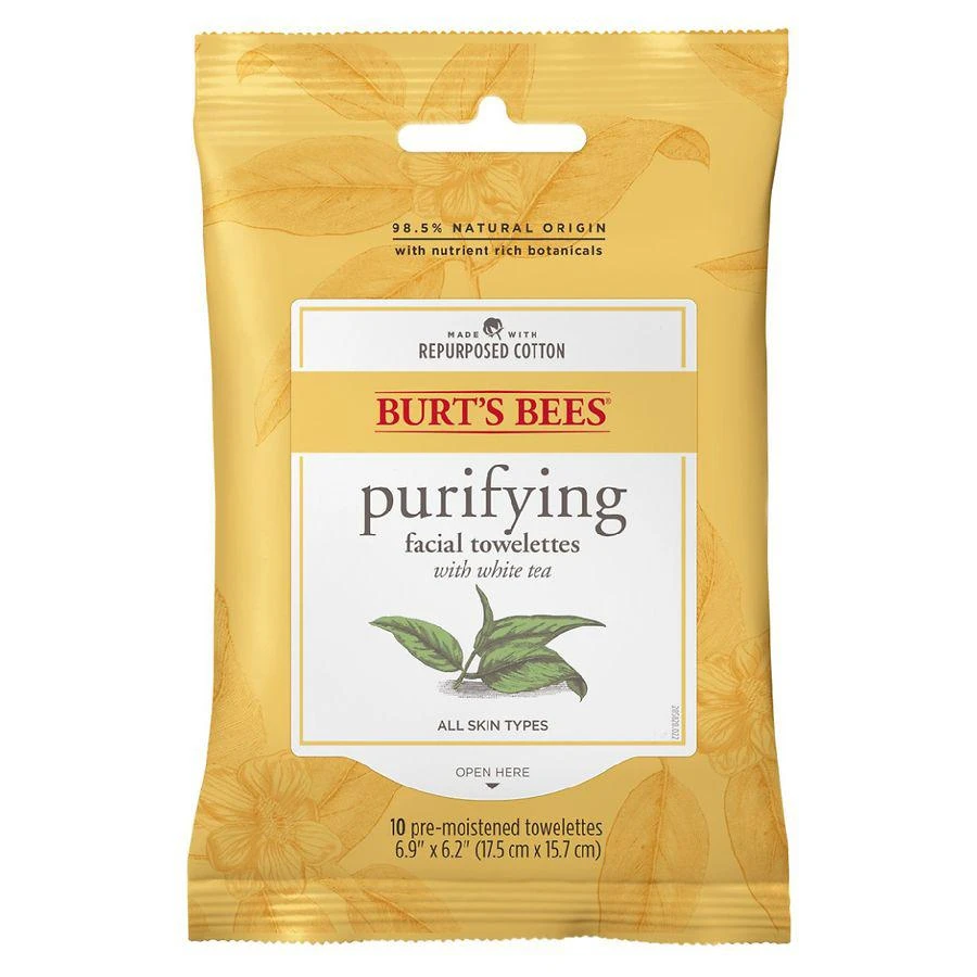 商品Burt's Bees|Purifying Facial Cleanser Towelettes and Makeup Remover Wipes White Tea Extract,价格¥32,第1张图片