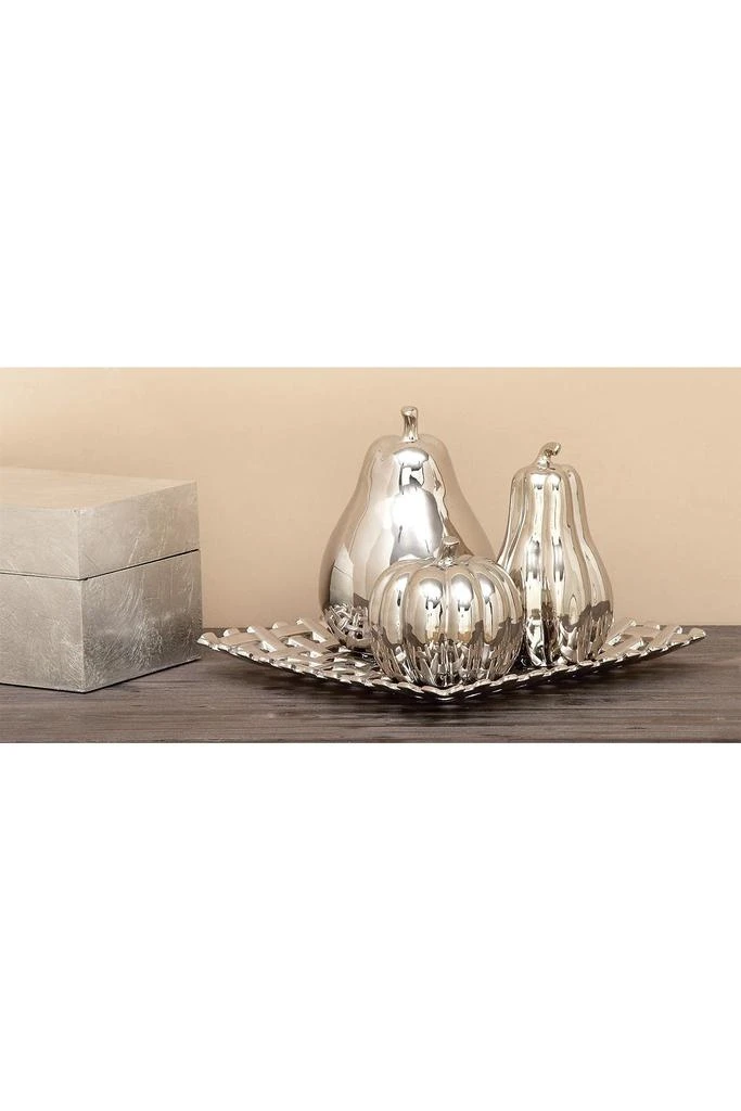 商品WILLOW ROW|Silver Ceramic Decorative Fruit Sculpture with Plate - Set of 4,价格¥643,第3张图片详细描述