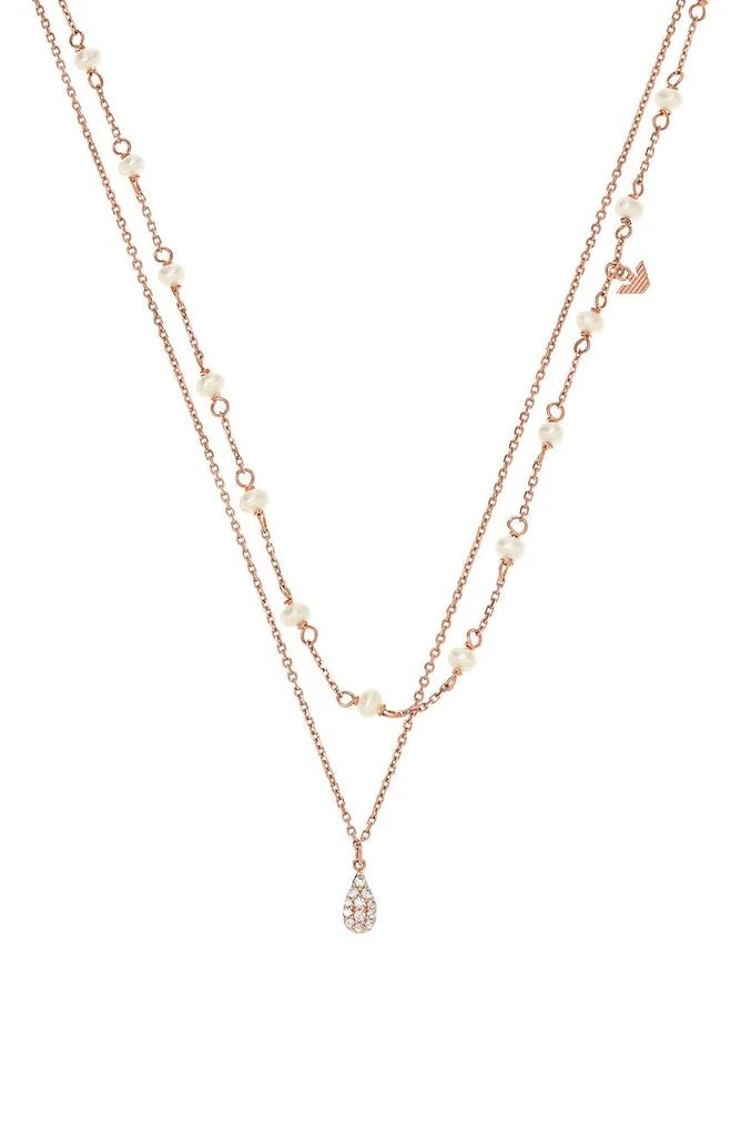 商品Emporio Armani|Cultured Pearl & CZ Layered Chain Necklace,价格¥553,第2张图片详细描述