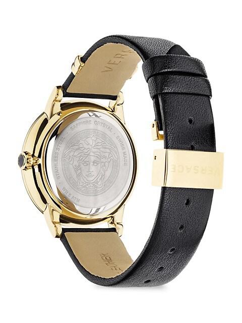 Medusa Icon IP Yellow Gold Leather Strap Watch商品第3张图片规格展示