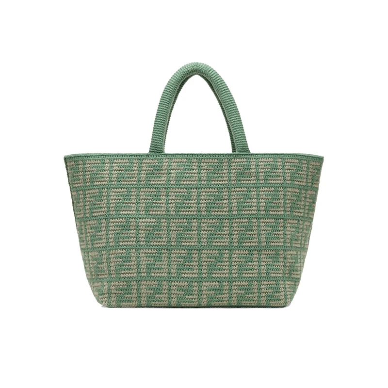 商品Fendi|芬迪 23新款 女士大号绿色/白色羊绒混纺手提购物袋,价格¥15599,第1张图片