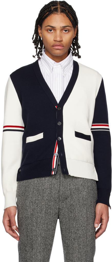 Navy & White Paneled Cardigan商品第1张图片规格展示