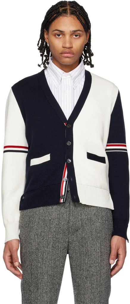 商品Thom Browne|Navy & White Paneled Cardigan,价格¥5011,第1张图片