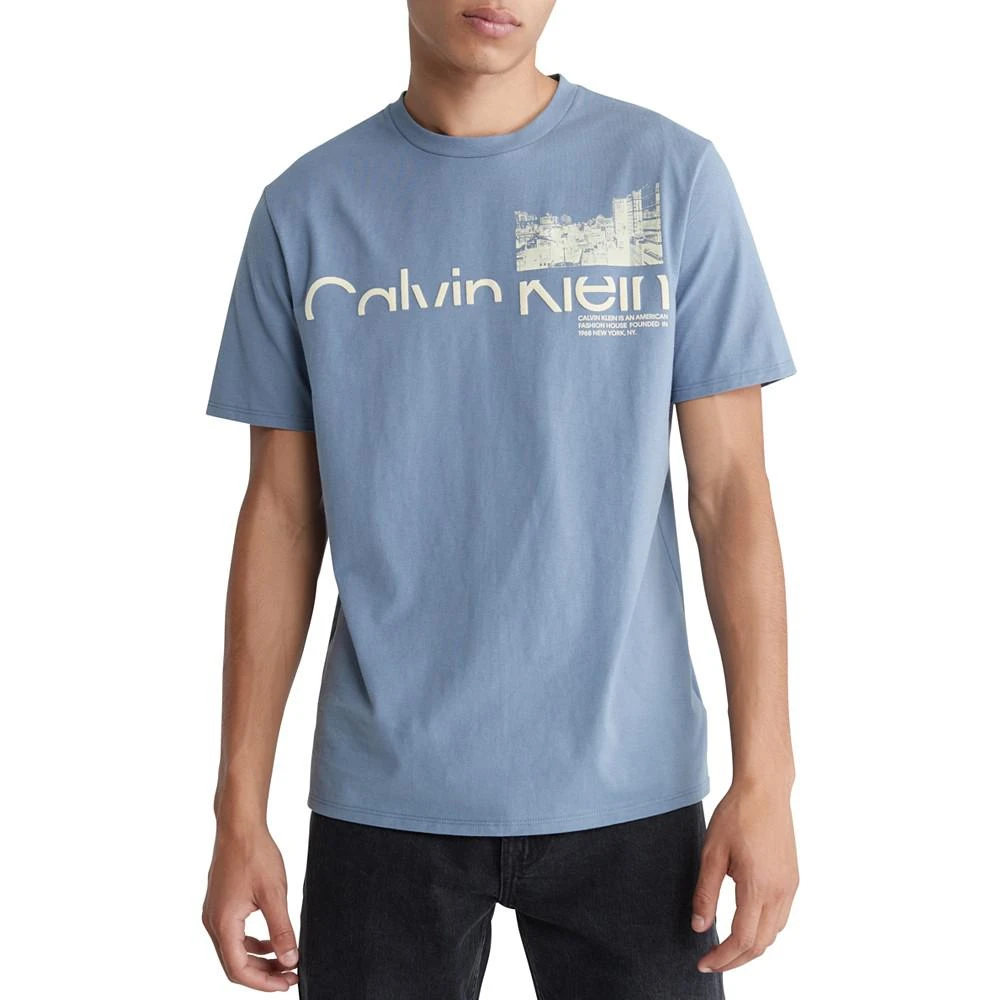 商品Calvin Klein|Men's Regular-Fit Cutoff Logo Cityscape Graphic T-Shirt,价格¥197,第1张图片