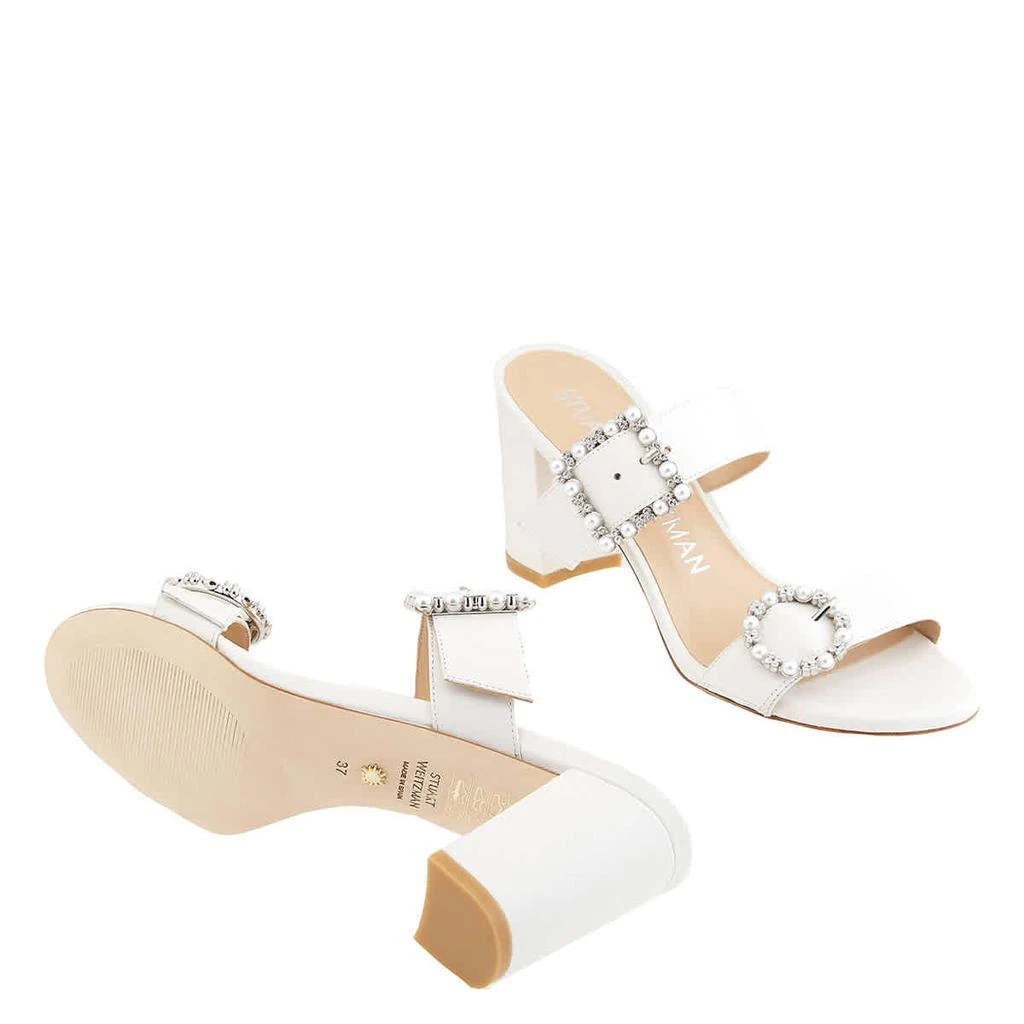 商品Stuart Weitzman|Ladies White Pearl Geo Buckle 75 Slide Sandals,价格¥3713,第1张图片