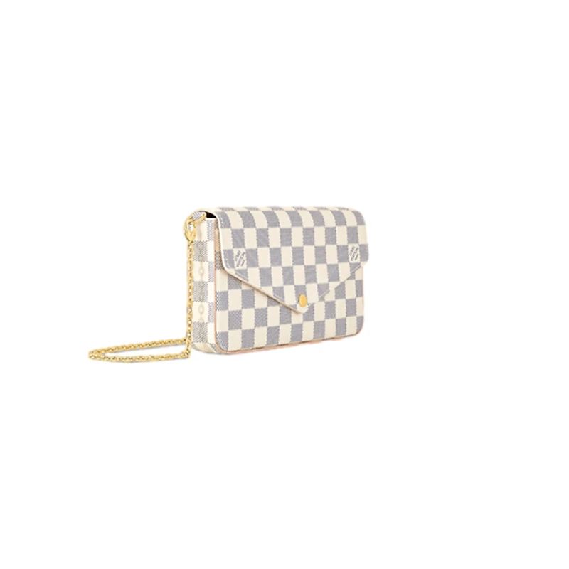 商品Louis Vuitton|【预售十天】路易威登 Félicie女士米色/蔚蓝色棋盘格帆布配皮带两个可拆卸的口袋链条手拿包 N40491,价格¥11203,第4张图片详细描述