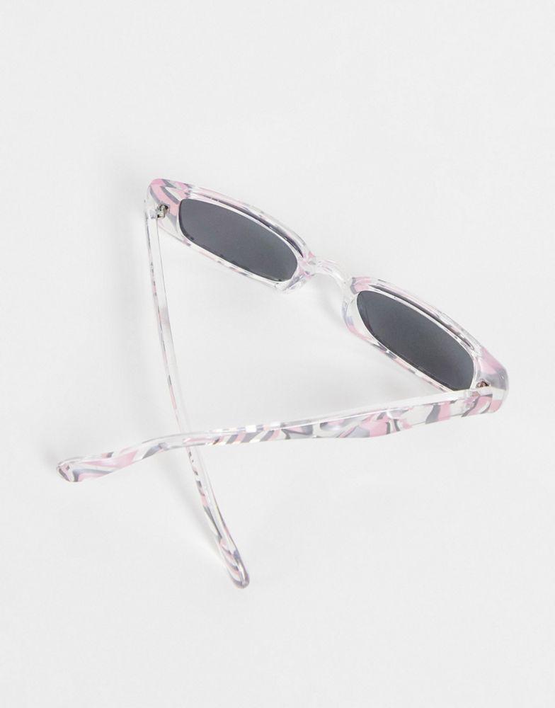 ASOS DESIGN slim rectangle sunglasses with smoke lens in pink marble effect - MULTI商品第2张图片规格展示