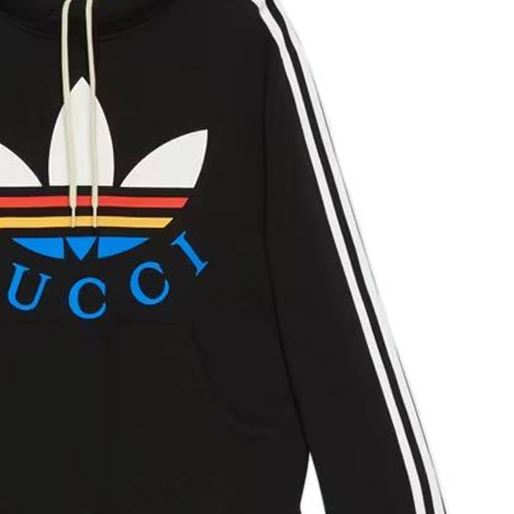 商品[国内直发] Gucci|古驰 x adidas 字母Logo印花条纹长袖卫衣 男款 黑色,价格¥3574,第11张图片详细描述