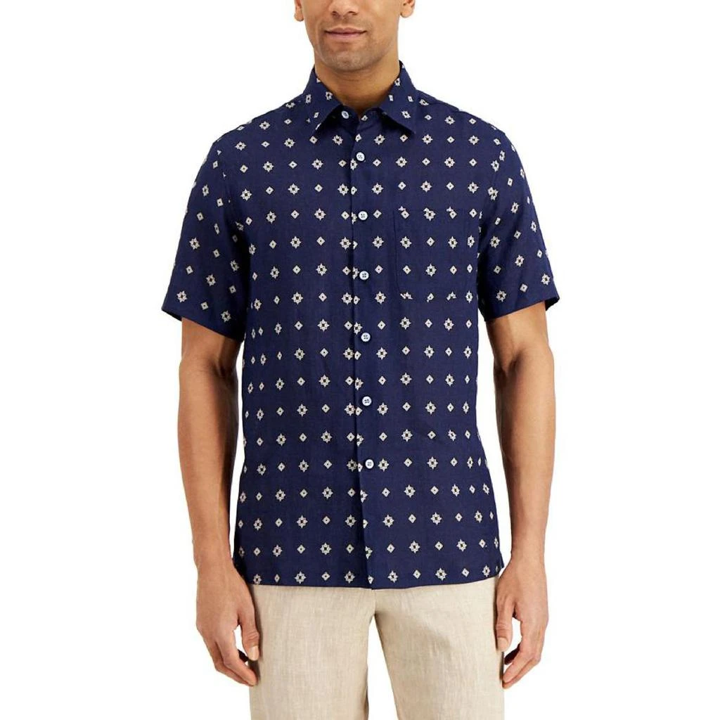 商品Tasso Elba|Tasso Elba Mens Geo Tile Linen Printed Button-Down Shirt,价格¥106,第1张图片