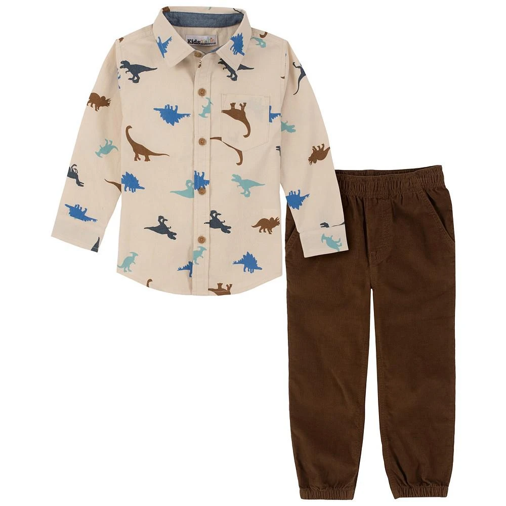 商品KIDS HEADQUARTERS|Little Boys Dinosaur Print Long Sleeve Button-Front Shirt and Corduroy Joggers, 2 Piece Set,价格¥115,第1张图片