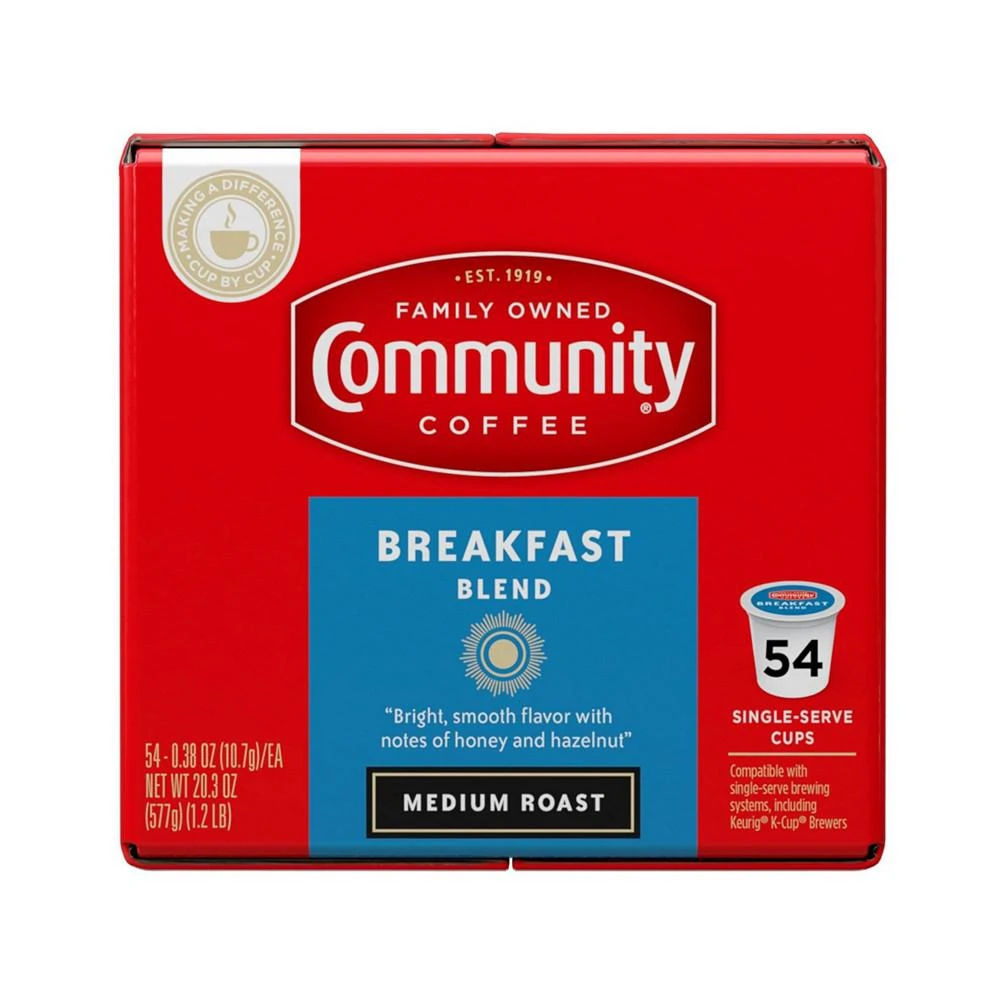 商品Community Coffee|Breakfast Blend Medium Roast Single Serve Pods, Keurig K-Cup Brewer Compatible, 54 Ct,价格¥403,第5张图片详细描述