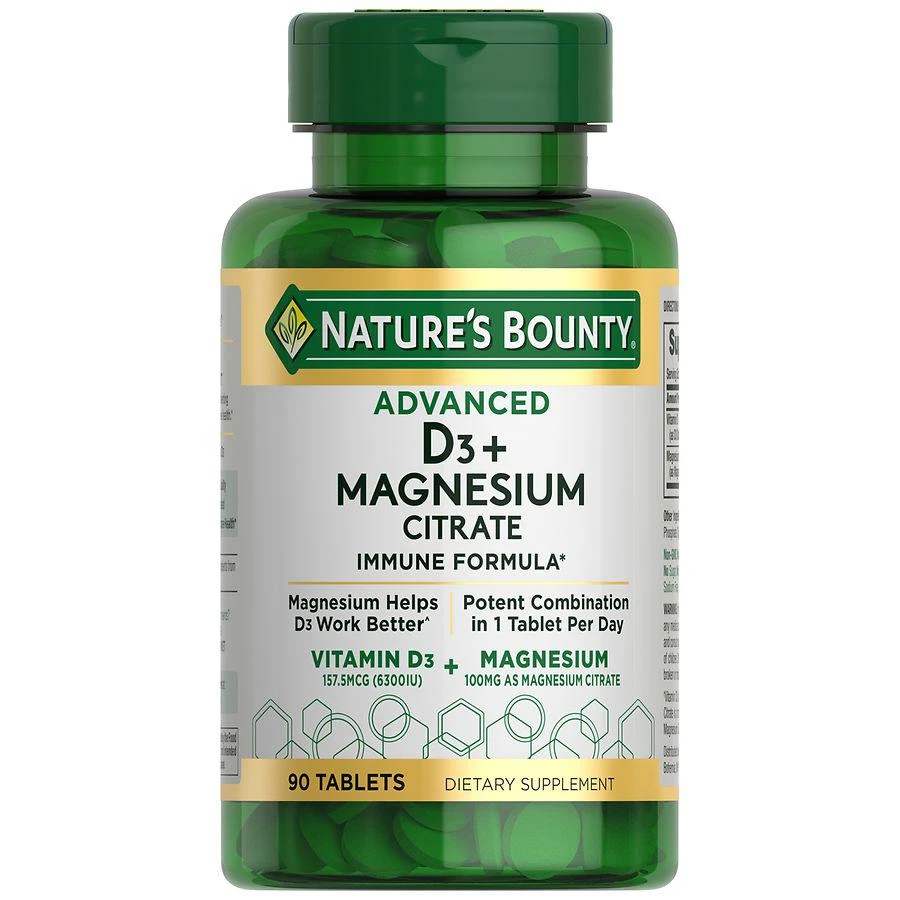 商品Nature's Bounty|Advanced Vitamin D3 + Magnesium Citrate, Immune and Bone Supplement Tablets,价格¥233,第1张图片