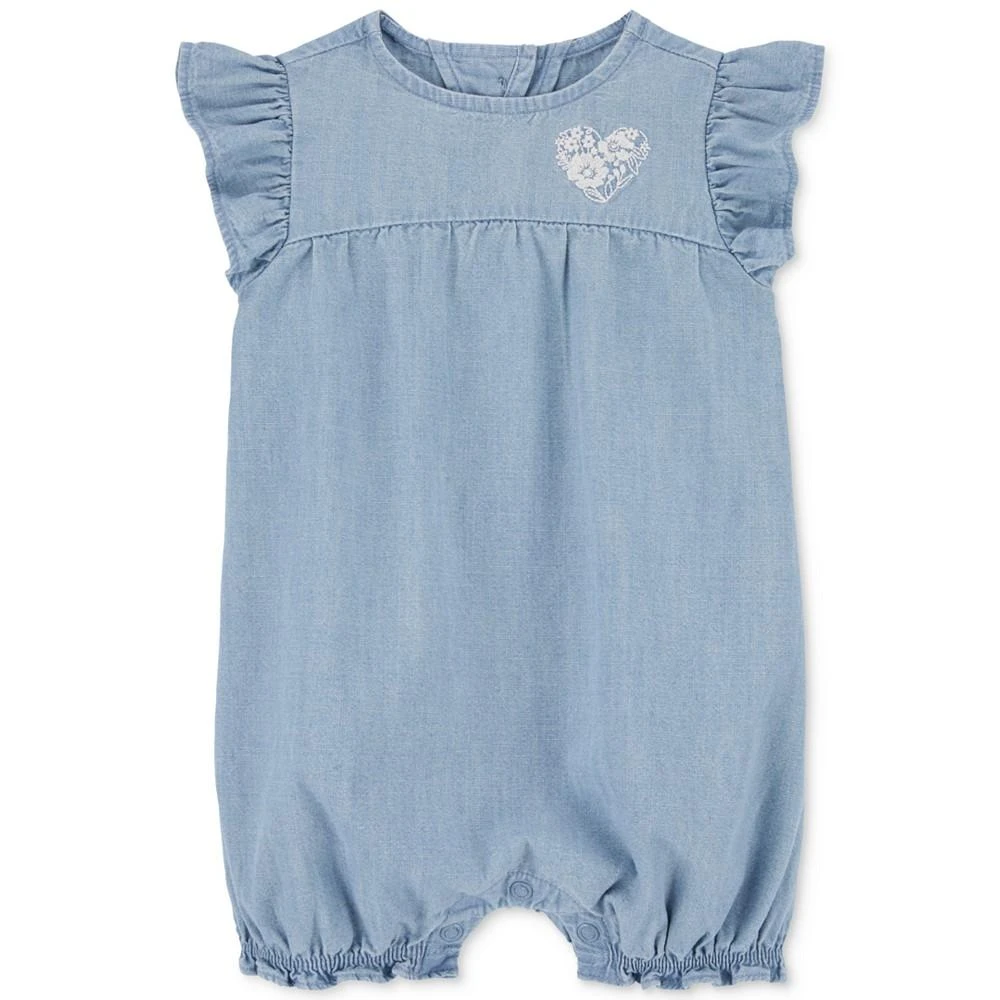 商品Carter's|Baby Girls Chambray Flutter Sleeves Romper,价格¥81,第1张图片