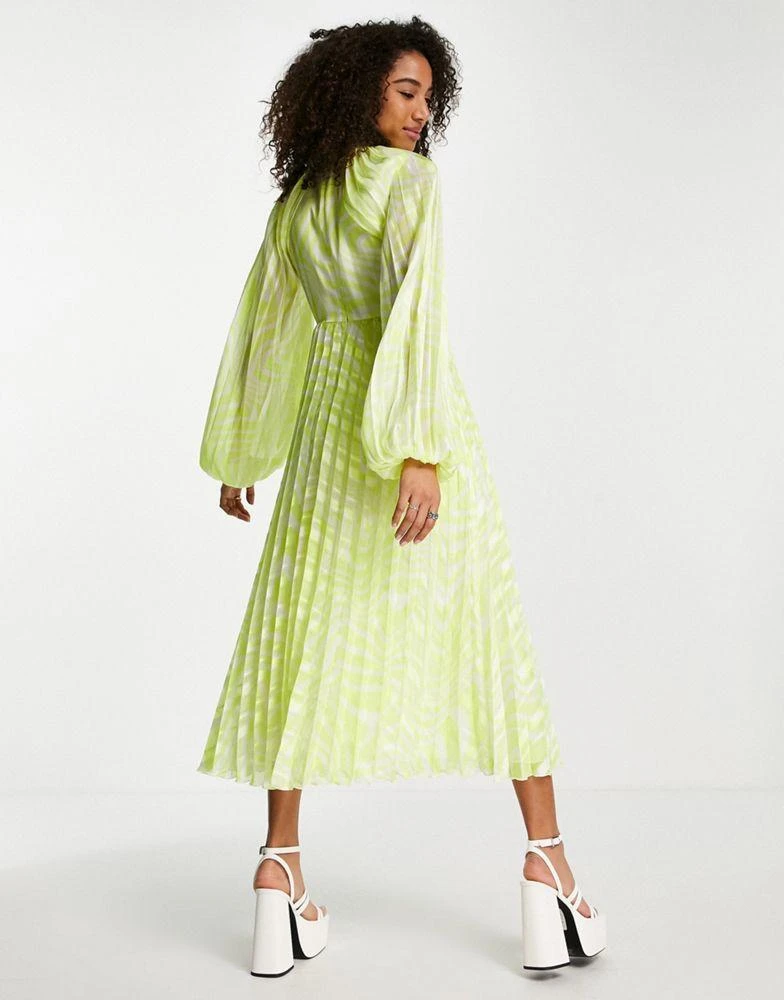 商品ASOS|ASOS DESIGN knot front high neck cutout pleated midi dress in yellow textured stripe,价格¥309,第2张图片详细描述