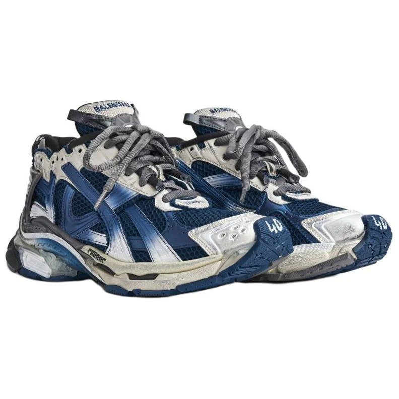 商品[国内直发] Balenciaga|巴黎世家 Runner Gradient 做旧款 圆头系带 低帮 生活休闲鞋 男款 蓝色,价格¥6667,第4张图片详细描述