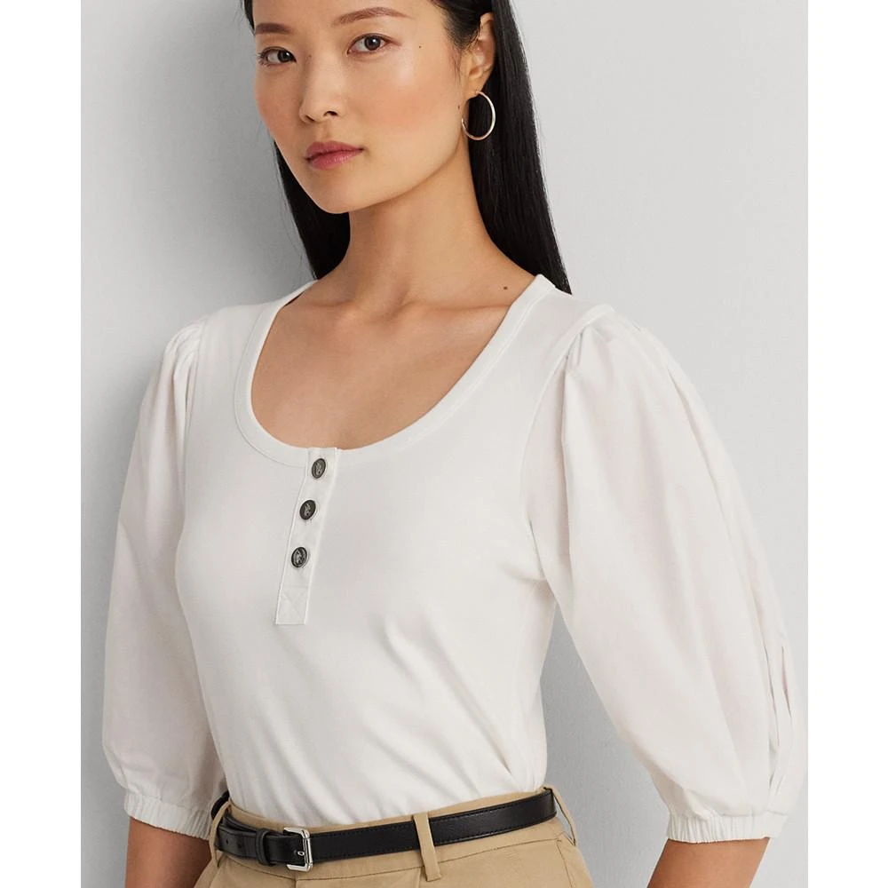 商品Ralph Lauren|Women's Stretch Cotton Puff-Sleeve Henley Tee,价格¥250,第3张图片详细描述