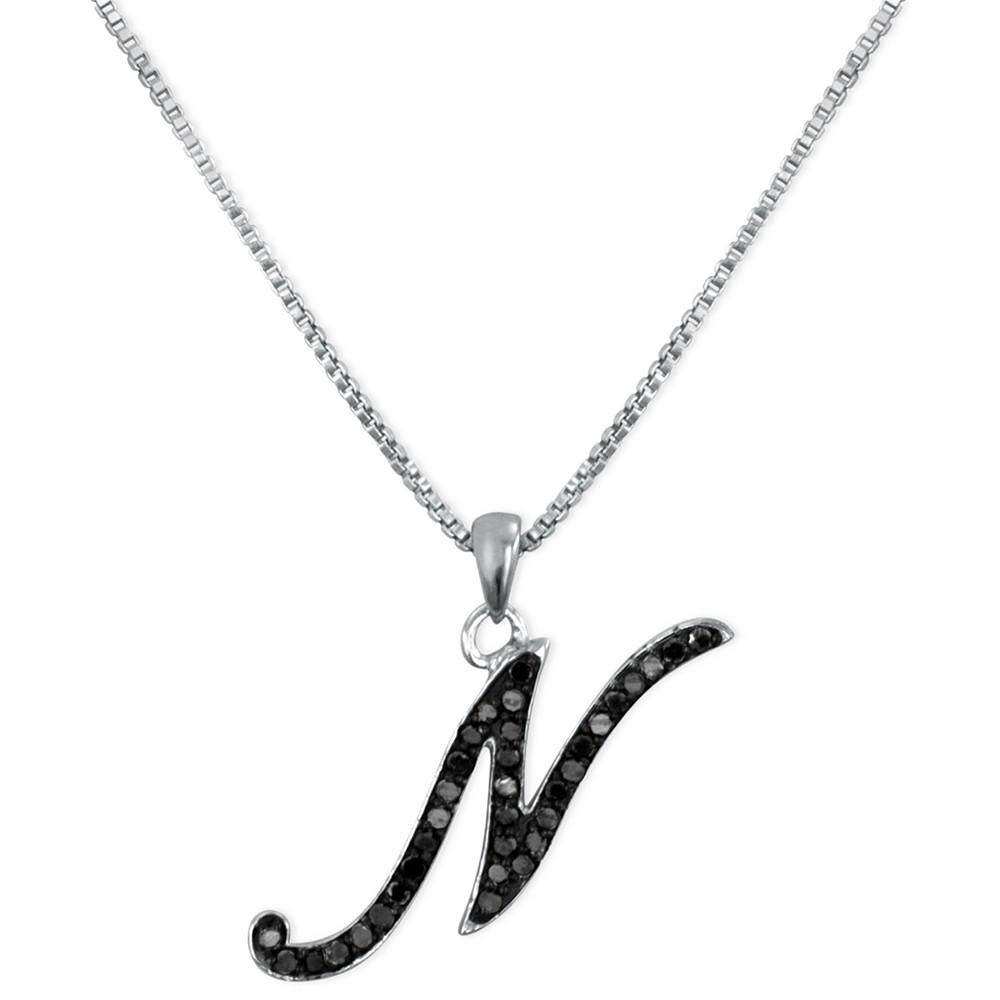 Sterling Silver Necklace, Black Diamond "N" Initial Pendant (1/4 ct. t.w.)商品第1张图片规格展示