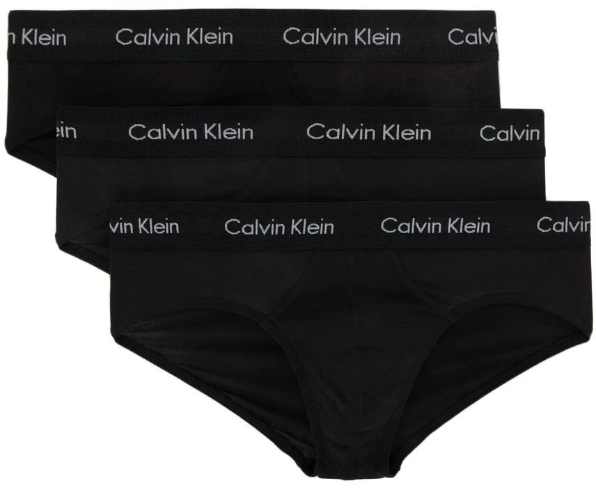 商品Calvin Klein|3-Pack Black Cotton Stretch Hip Briefs,价格¥210,第1张图片