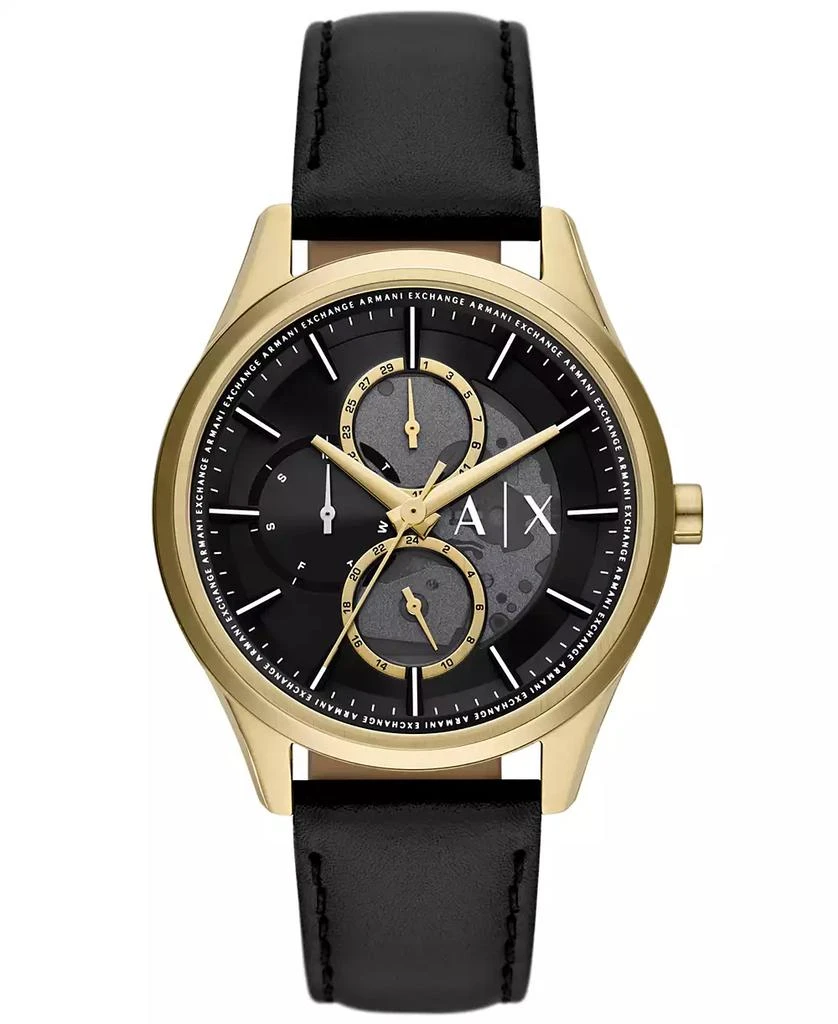 商品Armani Exchange|Men's Dante Multifunction Black Leather Watch 42mm,价格¥953,第1张图片