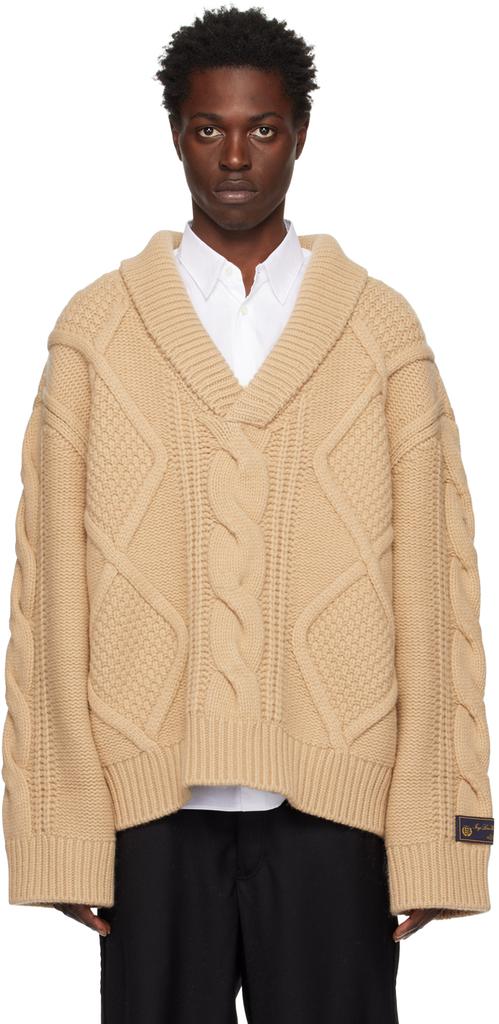 Beige Shawl Collar Sweater商品第1张图片规格展示